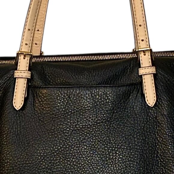 Michael Kors Black Shopper Tote Shoulder Bag Pebbled Leather Zipper Gold Accents - Picture 4 of 8